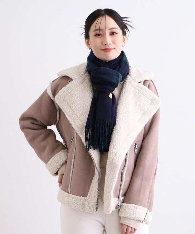 MOONBAT WEB限定【洗える】ミエル (miel) カシミヤ100％ チェックストール ネイビーブルー