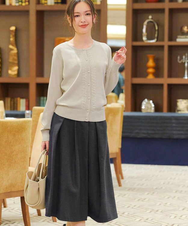 Tiaclasse 【新色追加・洗える】ウール調タックフレアスカート チャコールグレー