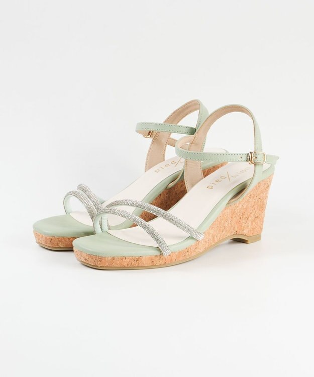 BONTRE 【pied du lapan/ピエドラパン】ビジューベルトウエッジサンダル/50756ZI ライトグリーン