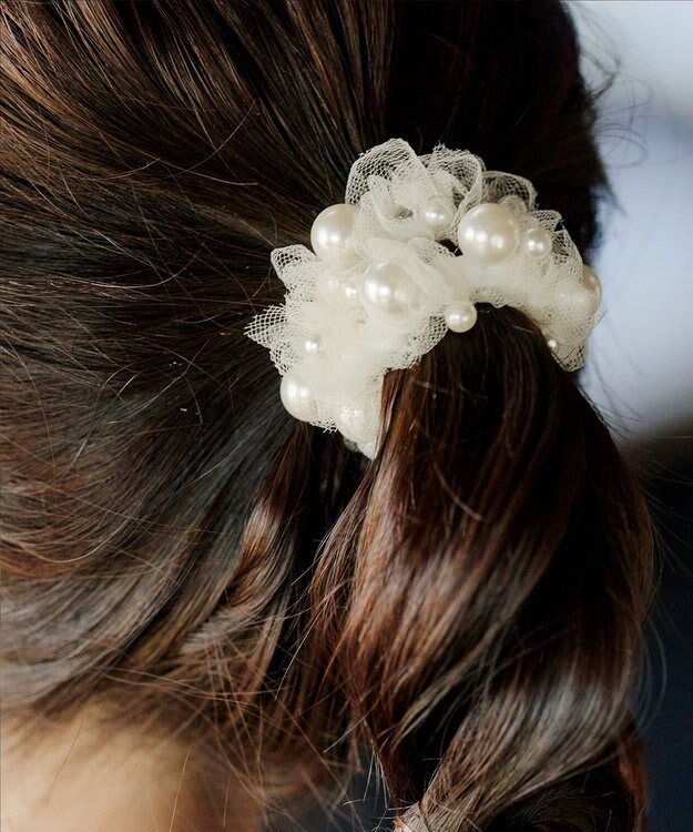 Tiaclasse 【選べる2TYPE】パール付きゴム＆シュシュ シュシュタイプ：オフホワイト