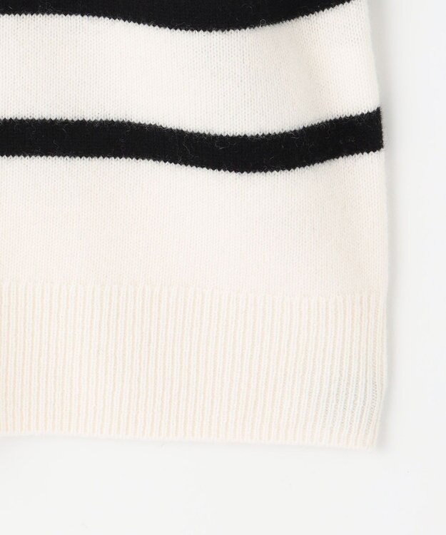 自由区 【洗える】ウールカシミヤブレンドボーダークルーネック ニット オフ×ブラックボーダー
