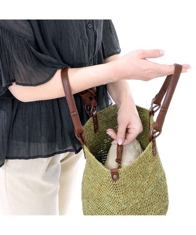 IBIZA ラフィア　ハンドバッグ（草木染め） カーキ