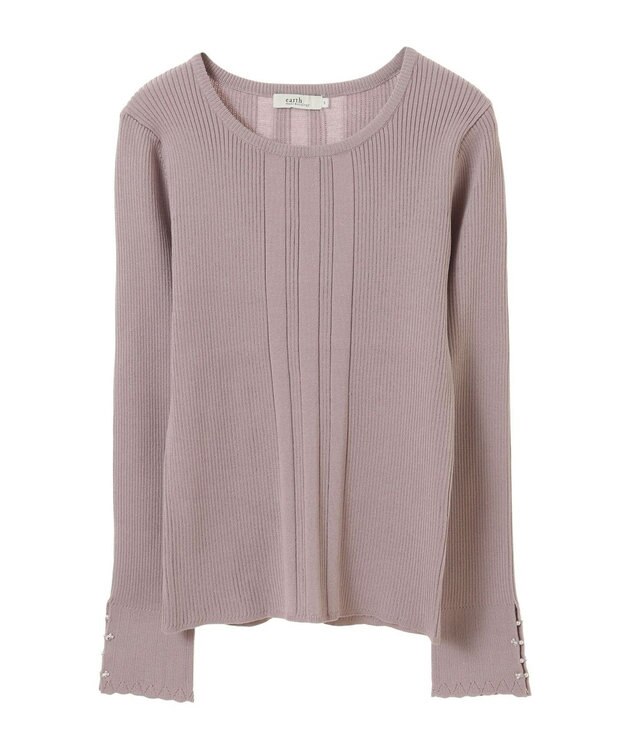earth music&ecology パール＆ビジュースリーブプルオーバー Pink