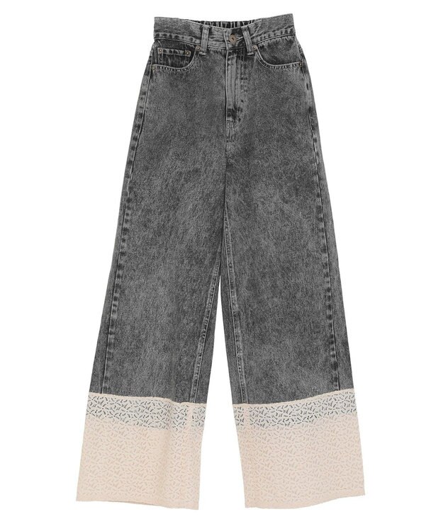 earth music&ecology 裾レースデニムパンツ Black
