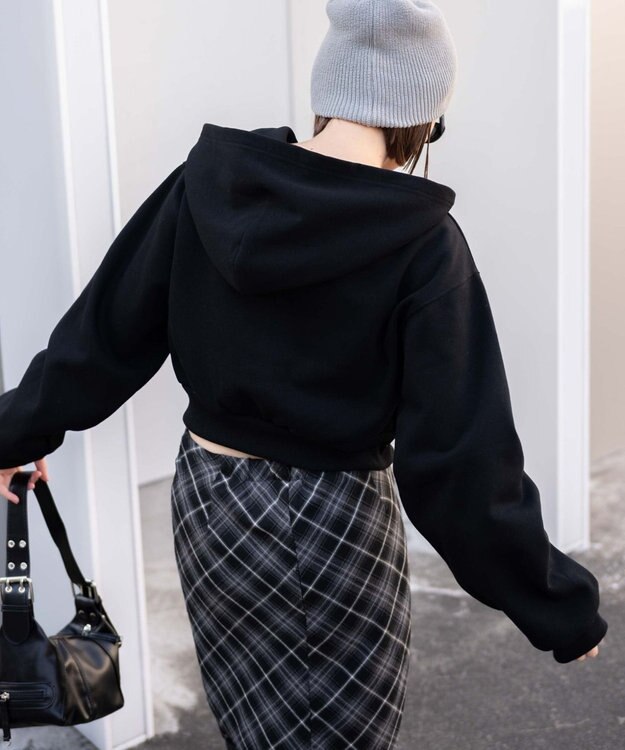 WEGO 【あったか】裏起毛Wジップショートパーカー ブラック