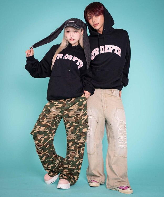 WEGO 【ユニセックス着用ITEM/MLサイズ展開】カレッジプルパーカー ブラック