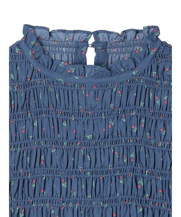 earth music&ecology 花柄パフスリシャーリングブラウス Navy