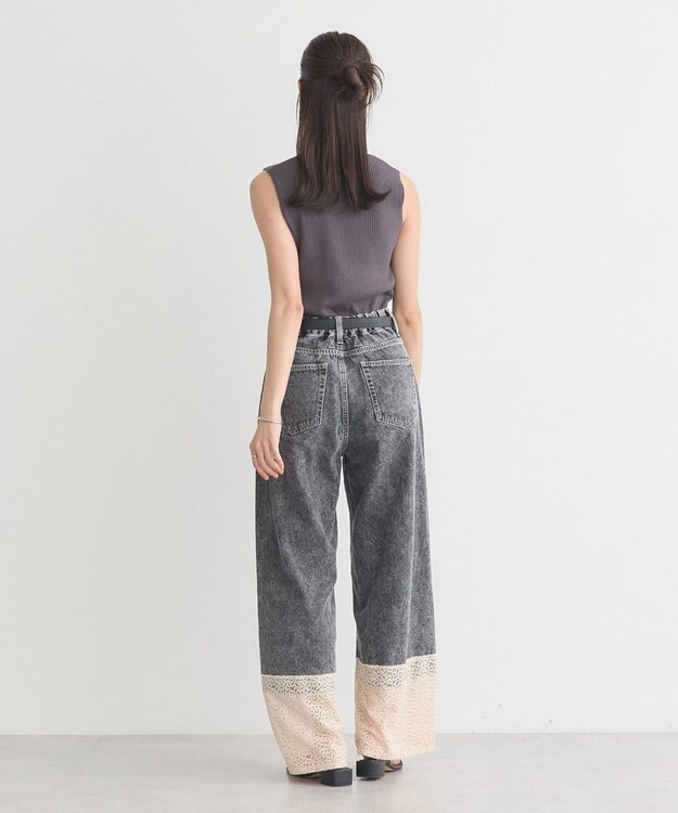 earth music&ecology 裾レースデニムパンツ Black