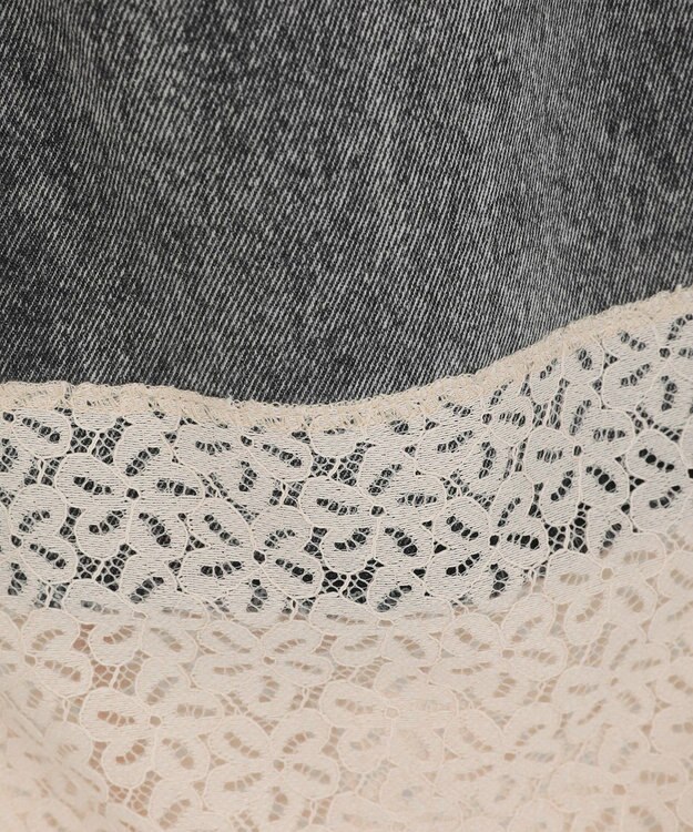 earth music&ecology 裾レースデニムパンツ Black