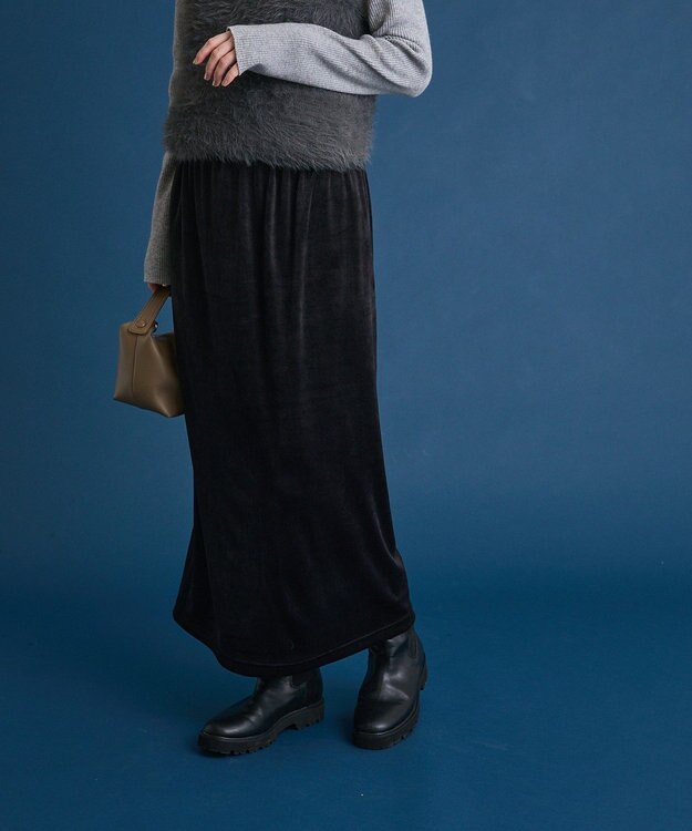 Green Parks ぽかぽか裏起毛ベロアＩラインスカート Black