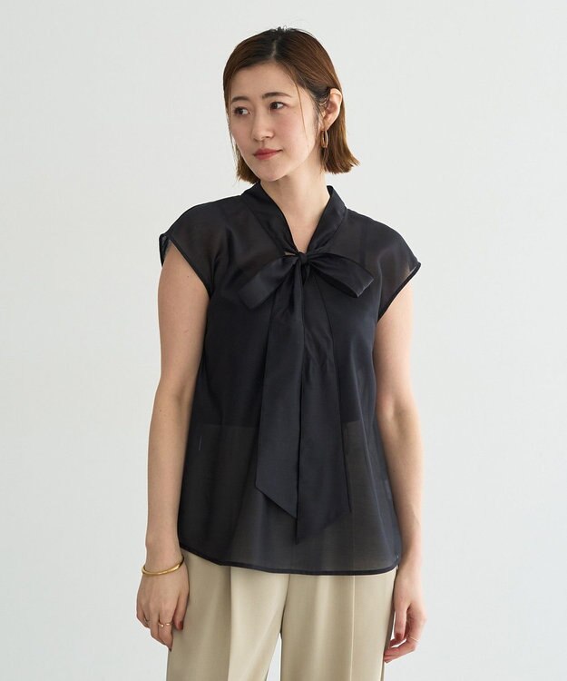 YECCA VECCA シアーボウタイブラウス Black