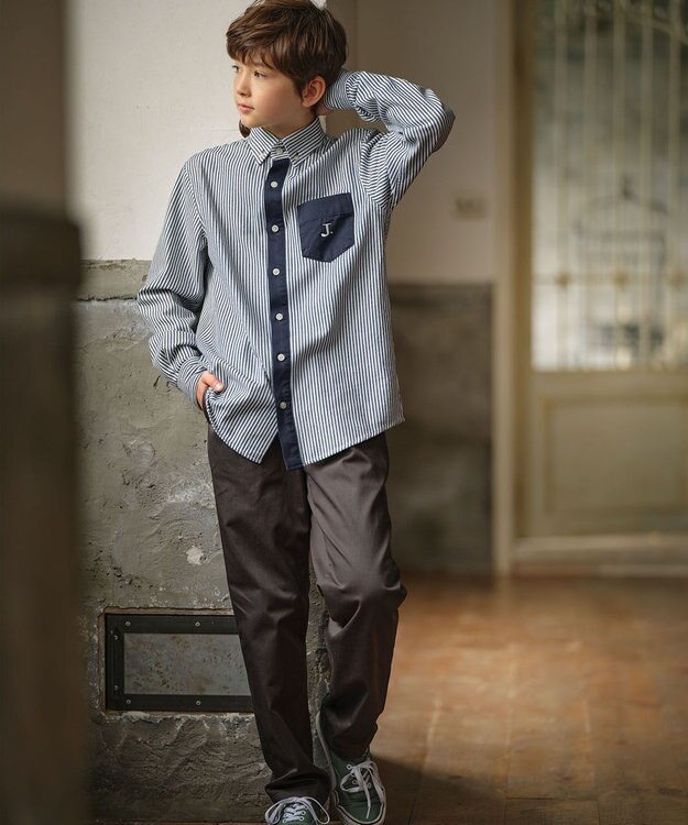 J.PRESS KIDS 【140-170cm】ストライプ＆チェック シャツ ネイビー系ストライプ