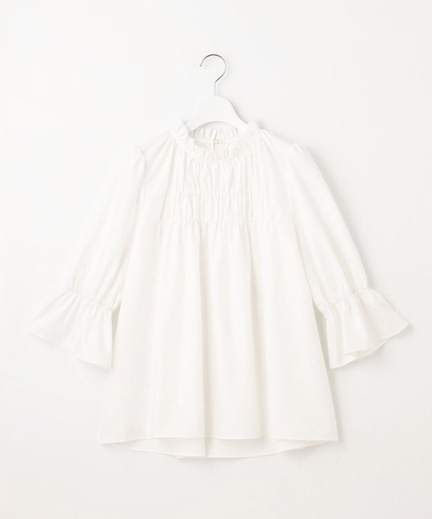 Feroux 【洗える】スタンドネックシャーリング ブラウス ホワイト系