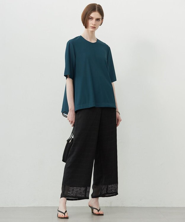 ICB スクエアチェックレノクロス ワイドストレートパンツ ブラック系