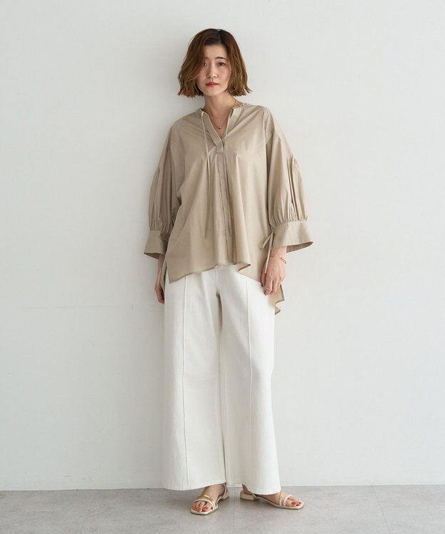 YECCA VECCA 【ORGABITS】5分袖スキッパーシャツ Beige
