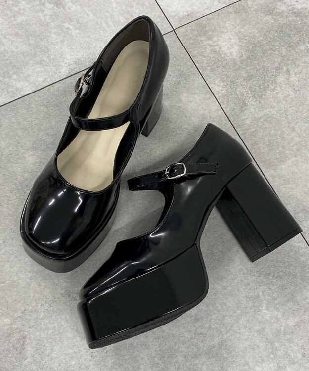 WEGO ボリュームヒールストラップシューズ ブラックその他