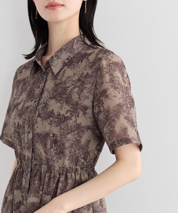 YECCA VECCA サファリ柄フレアシャツワンピース Beige