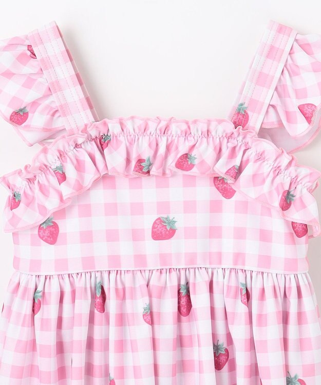 ANY KIDS ギンガム×フルーツ ワンピース水着 ピンク×イチゴ