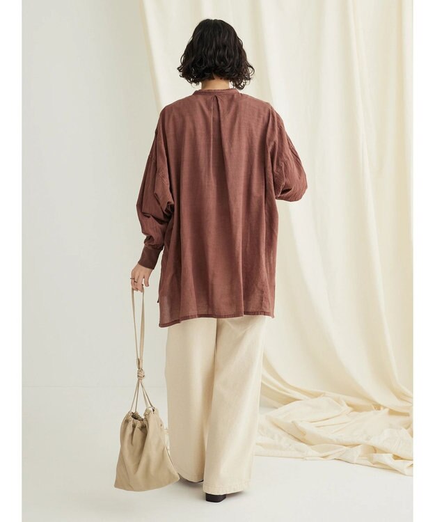 CRAFT STANDARD BOUTIQUE シアーボイルピグメント染めバンドカラーシャツ Brown