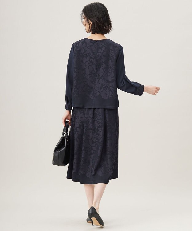 自由区 L 【セットアップ対応・洗える】フラワーオパールタックフレア スカート ネイビー