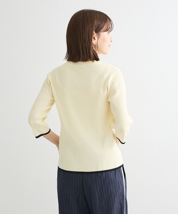 Green Parks ＢＰ　袖口カラーリブ７分袖ニットプルオーバー Off White