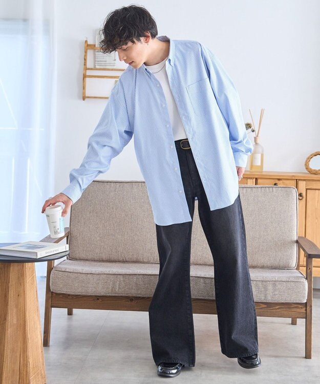 WEGO イージーケアオックスフォードシャツ ブルーストライプ