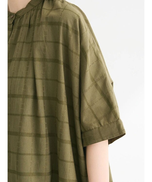 Green Parks インド綿 チェックドビーブラウス Khaki