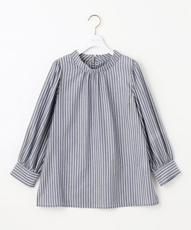ANY SIS 【洗える】フェイクパールストライプ ブラウス ブルーストライプ