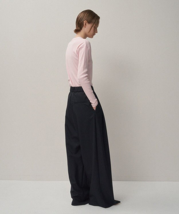 ATON WOOL TROPICAL | ワイドイージーパンツ NAVY