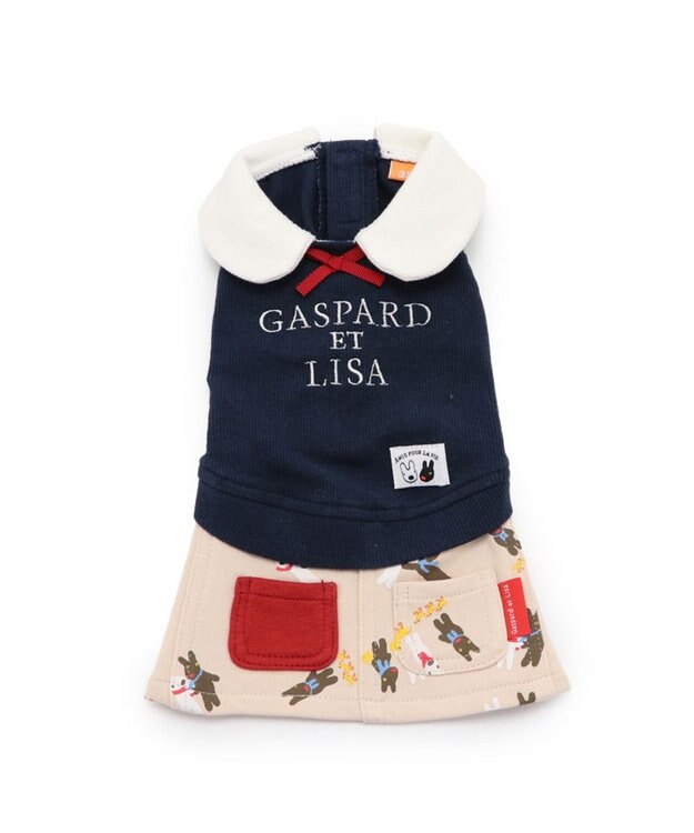 PET PARADISE 犬の服 犬 服 秋冬 リサとガスパール スカート つなぎ 【小型犬】 青ポケット 紺（ネイビー・インディゴ）