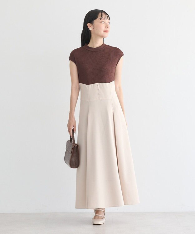 earth music&ecology フロントボタンドッキングワンピース Brown