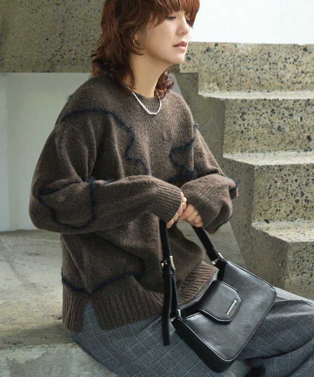 AMERICAN HOLIC ニュアンスライン柄ニットプルオーバー Brown