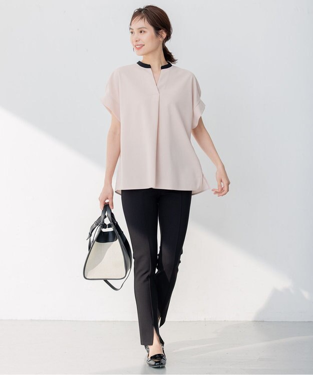 組曲 【WEB限定・ウエストゴム仕様】コンフォータブル スリットパンツ ブラック系