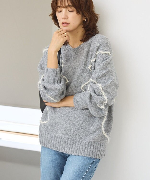 AMERICAN HOLIC ニュアンスライン柄ニットプルオーバー Gray Mixture