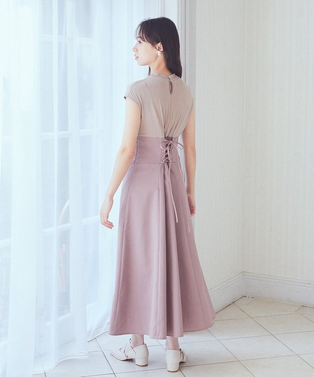 earth music&ecology フロントボタンドッキングワンピース Pink Beige