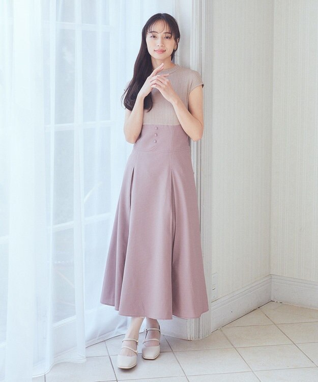 earth music&ecology フロントボタンドッキングワンピース Pink Beige