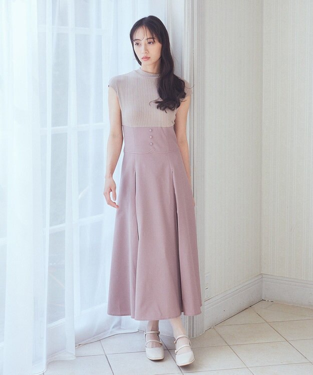 earth music&ecology フロントボタンドッキングワンピース Pink Beige