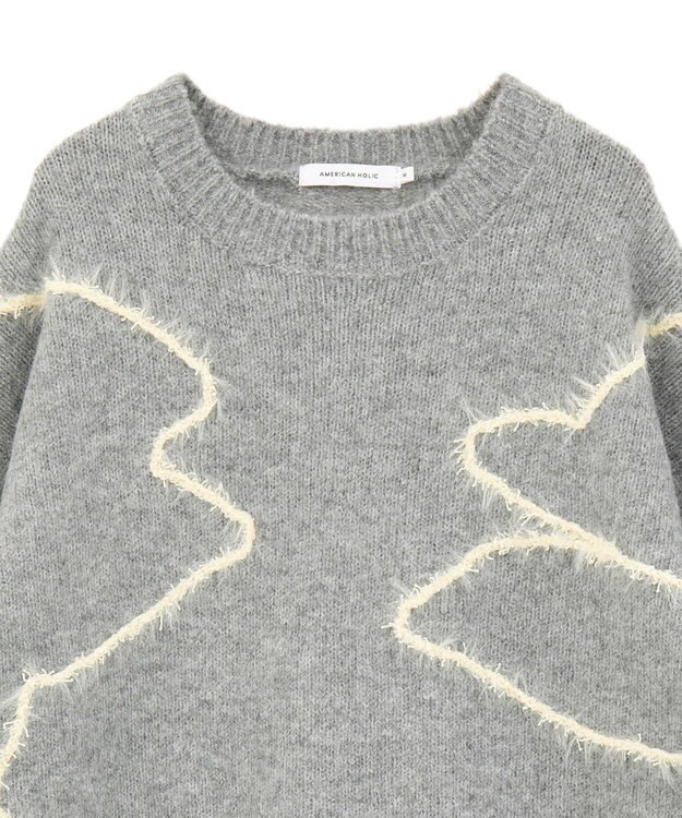 AMERICAN HOLIC ニュアンスライン柄ニットプルオーバー Gray Mixture