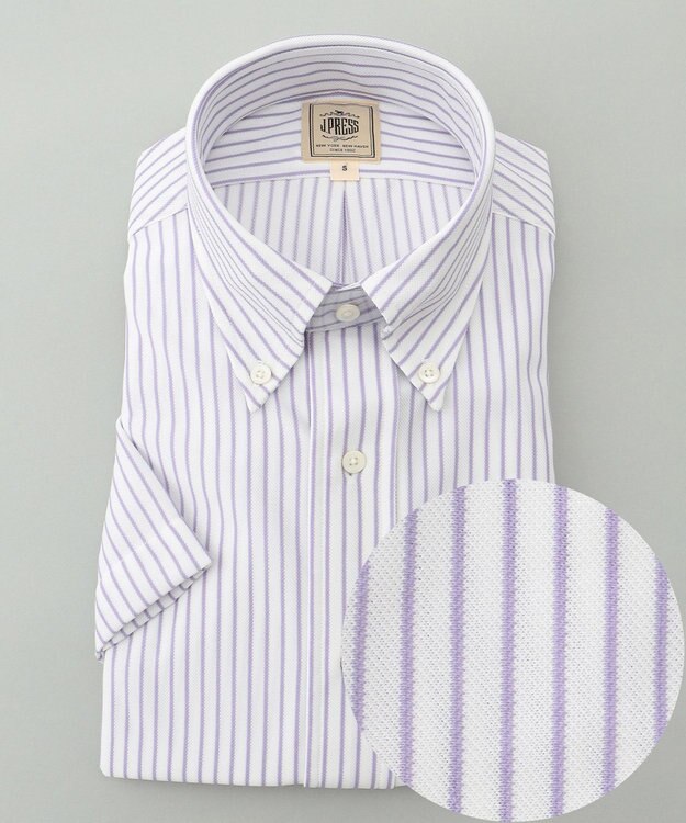 J.PRESS MEN 【夏に嬉しい高機能】カノコインレイストライプパッチポケット シャツ/B.D. パープル系1