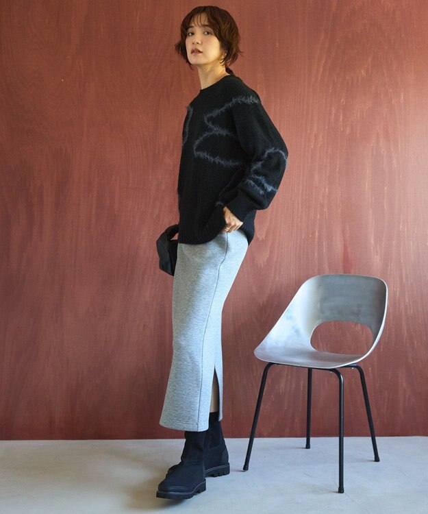 AMERICAN HOLIC ニュアンスライン柄ニットプルオーバー Black