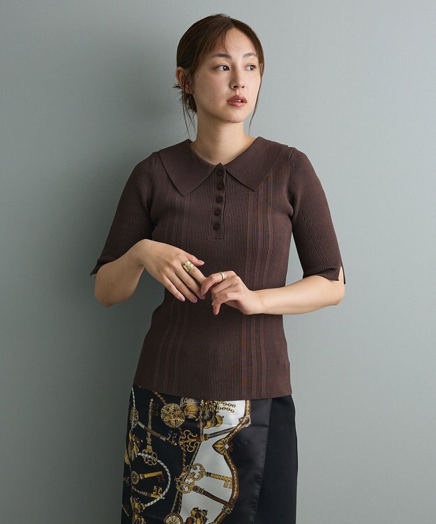 CRAFT STANDARD BOUTIQUE 半袖２ｗａｙリブポロニット Brown