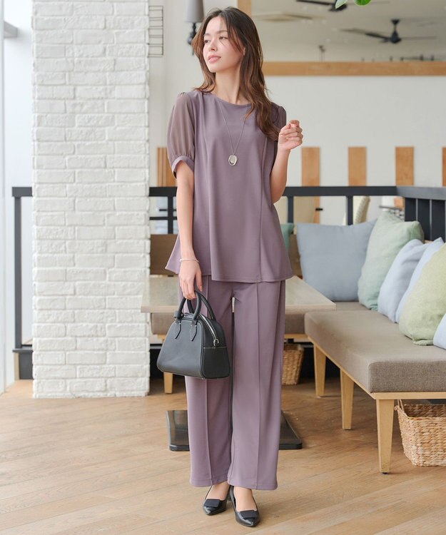 Tiaclasse 【洗える・接触冷感・紫外線ケア・サラごこち】ソフトペプラムカットソー ピンクモカ