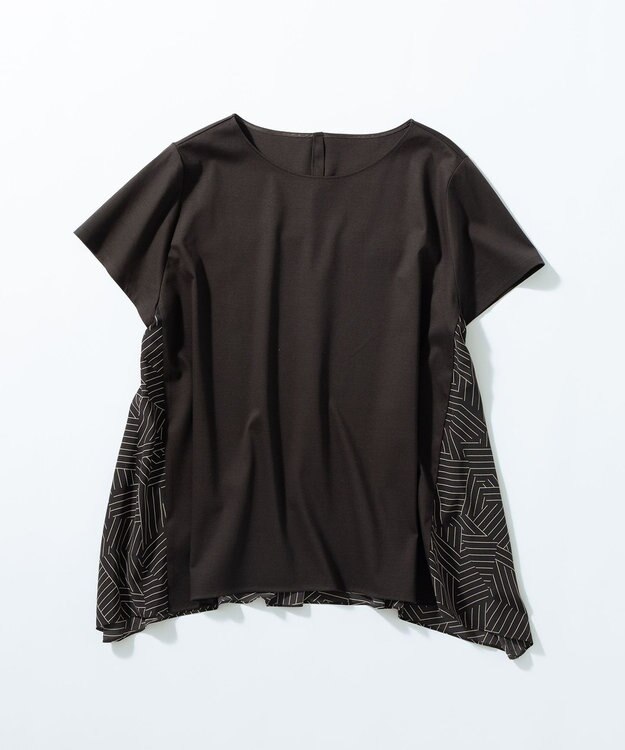 23区 L 【Lサイズ限定/洗える】スカーフプリントコンビ バックフレア カットソー ブラウン×ベージュ