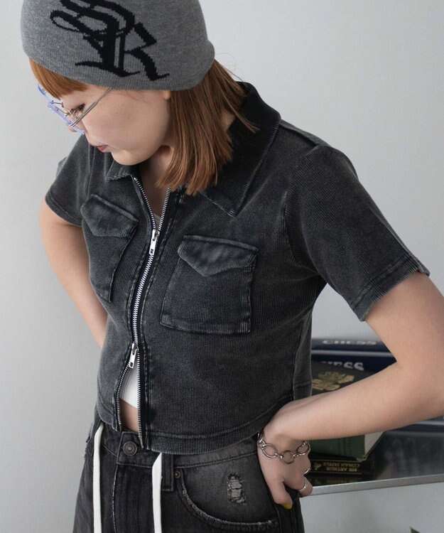 WEGO ポケットデザインWZIPトップス スミクロ