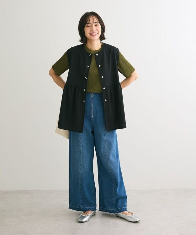 Green Parks カットジョーゼットペプラムベスト Black