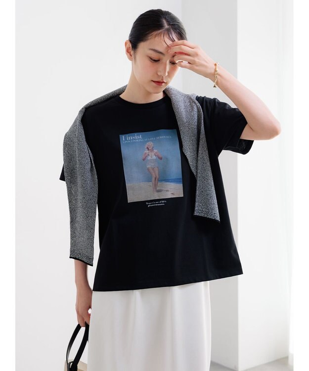 Te chichi マリリンモンロービーチフォトTシャツ ブラック