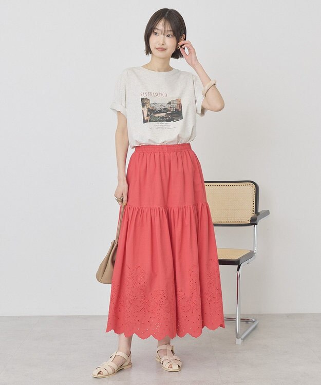 AMERICAN HOLIC アイレット刺繍ティアードスカート Red