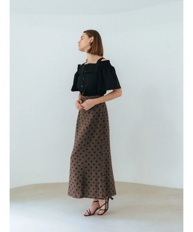 YECCA VECCA レーヨンリネンドットマーメイドスカート Brown