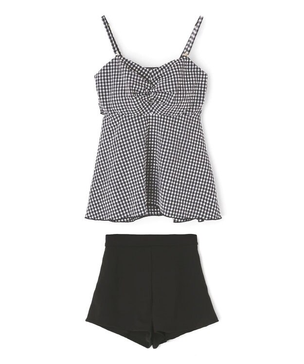 San-ai Resort（三愛水着楽園） WEB限定　ペプラム無地/チェック3点セット水着【Beach Queen（ビーチクイーン）】 ホワイト（チェック）