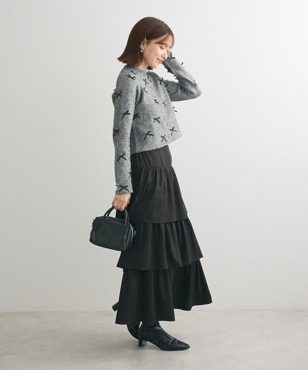 Green Parks ・ＡＮＤＳＥＡＲＣＨ　メニーリボンニットカーディガン Charcoal Gray